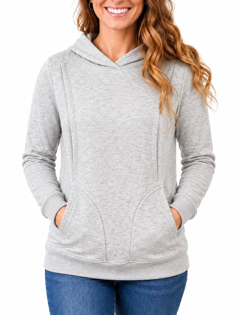Latched Mama Heavy Hoodie light heather 0978 gray medium nursing breast feeding